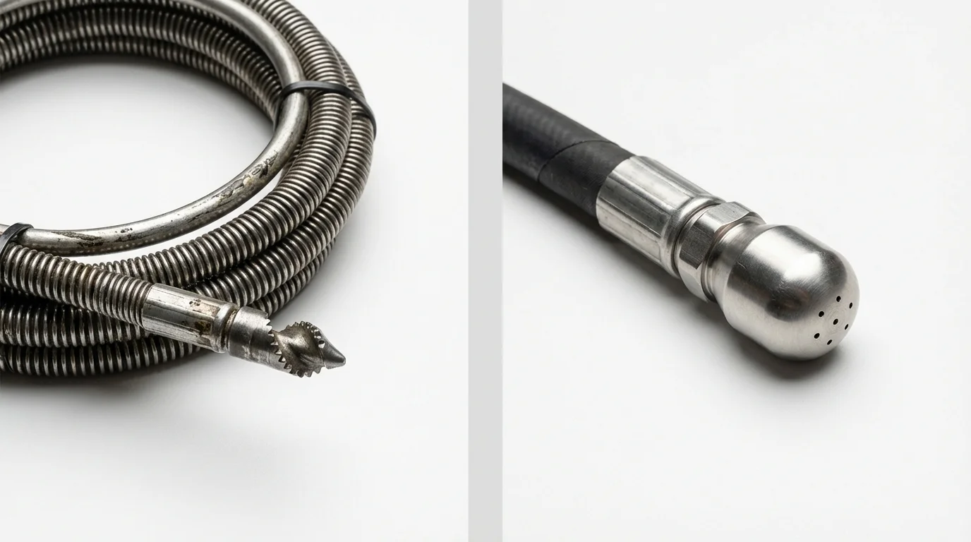 Drain snake cable and hydro jetting nozzle used for drain cleaning in Mound City, MO