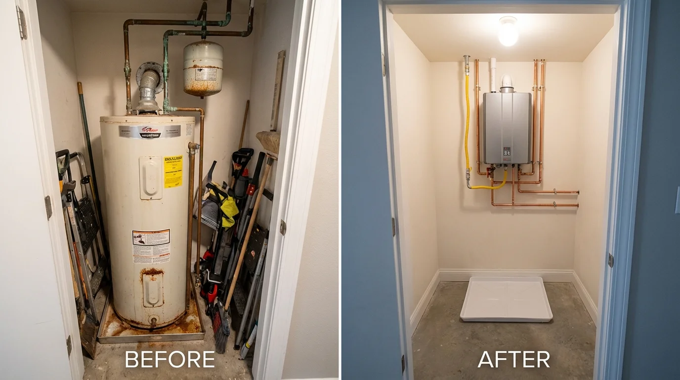 Tank water heater versus wall-mounted tankless unit comparison for Mound City, MO homeowners