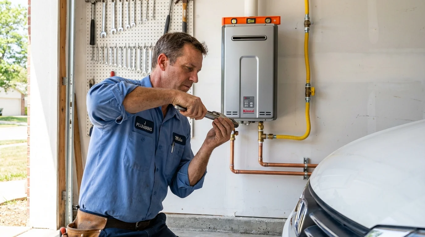 Tankless water heater installation by a Johns Plumbing LLC plumber in Mound City